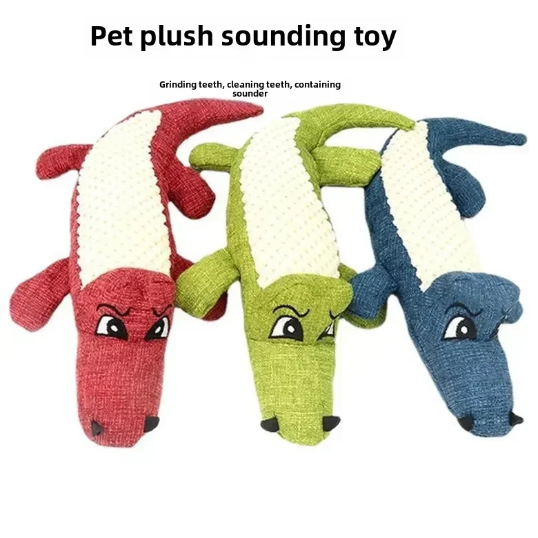 Dog plush sounding pet toy bite-resistant tooth cleaning and molaring corn velvet patchwork linen simulated crocodile toy who...