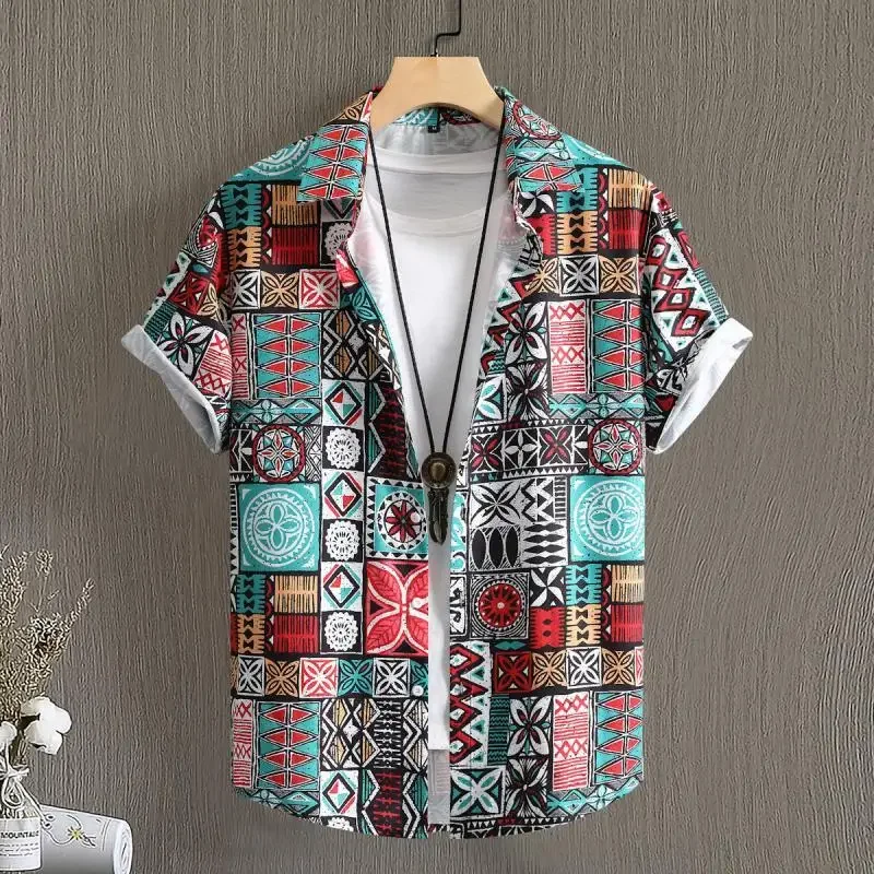 

Summer Men's Social Casual Hawaiian Floral Short Sleeve Shirt Vintage Flower Pattern Beach Y2k Harajuku Fashion Luxury Clothing