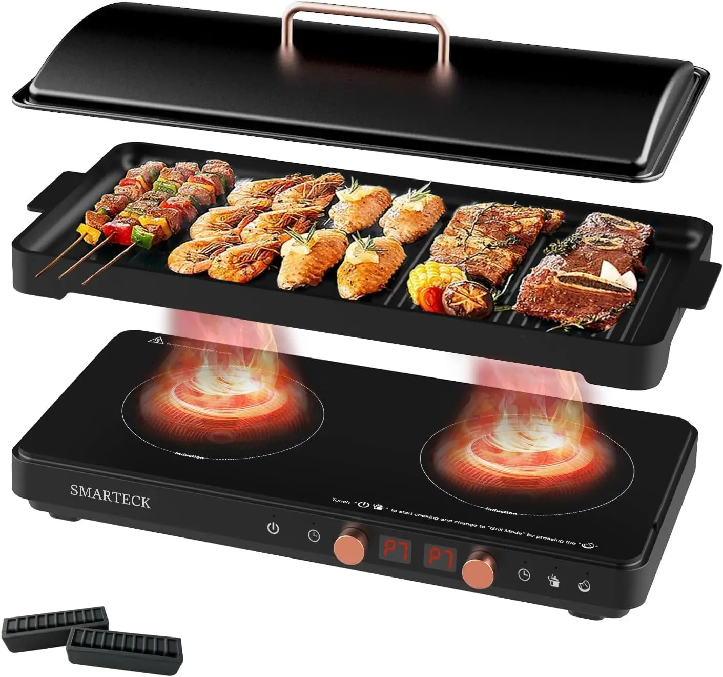 2-in-1 Electric Griddle & Induction Cooktop and 1800W Induction Burner with Removable Griddle Pan Non-stick,Dual Independent Tem