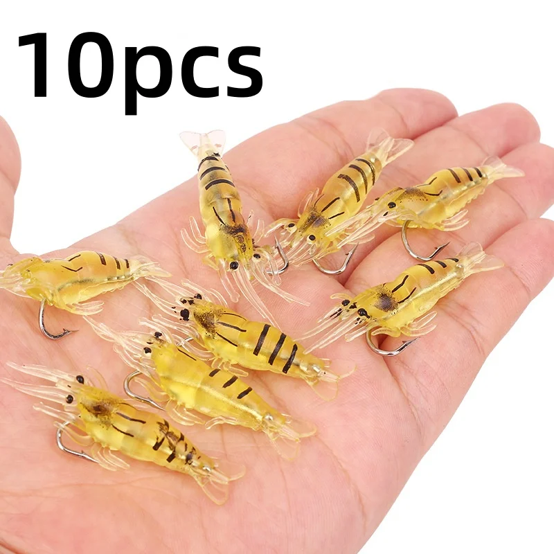 Luya Grass Shrimp Luminous Biomimetic Shrimp Bait 4cm 10pcs Artificial Bait Bait Single Hook Sea Fishing Tool