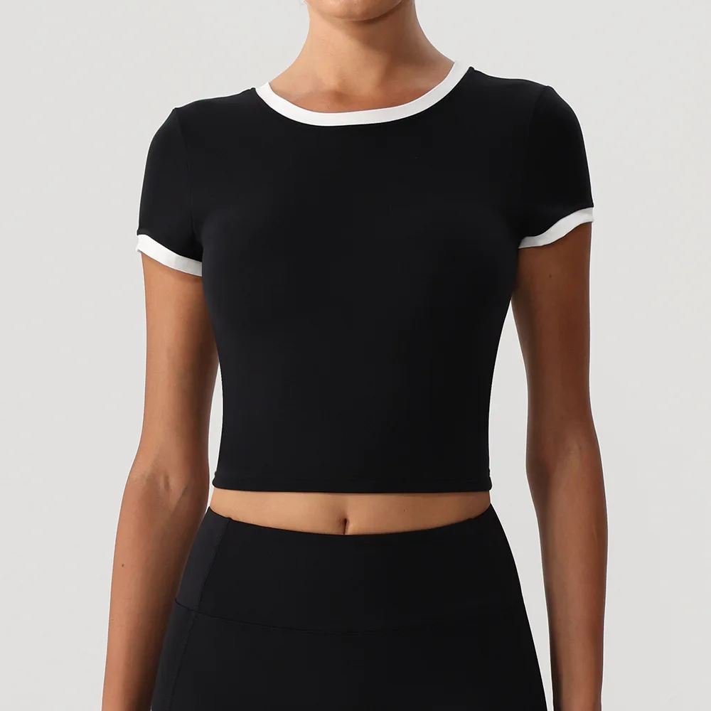 

Colorblock White Trim Round Neck Yoga Tank Top Slim Fit Moisture-Wicking Gym Shirt for Women Pilates & Workout