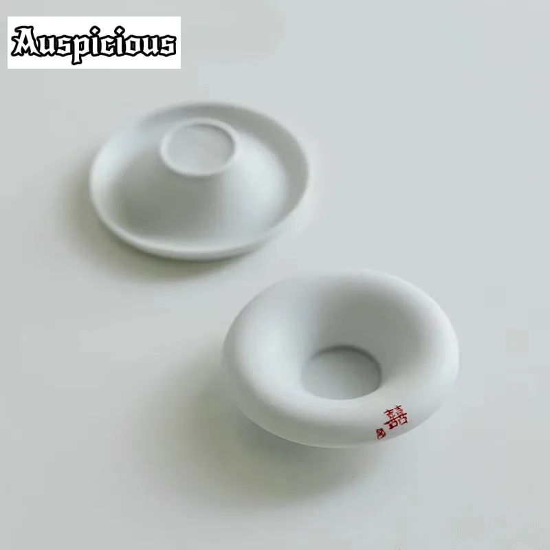 2pc/Set Matte White Ceramic Teacup Coasters Handwritten Double Happiness Acacia Cup Mat Anti Scald Heat Insulation Tea Mat Base