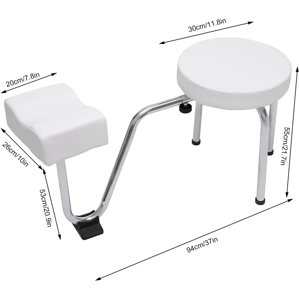 

Professional Nail Tech Pedicure Stool (White&Silver) - 22LBS Load&Groove Design, Comfortable Padding&Easy to Clean, Lightweight