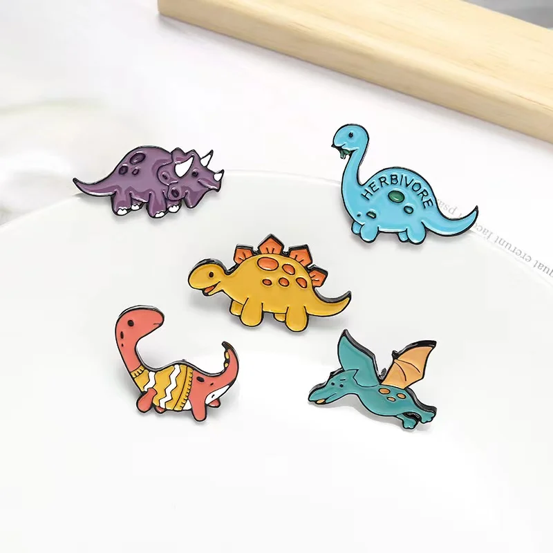 Custom Cartoon Dinosaur Enamel Pins Stegosaurus Pterosauria Jurassic Animal Brooches Lapel Badges Bag Jewelry Gift for Friends