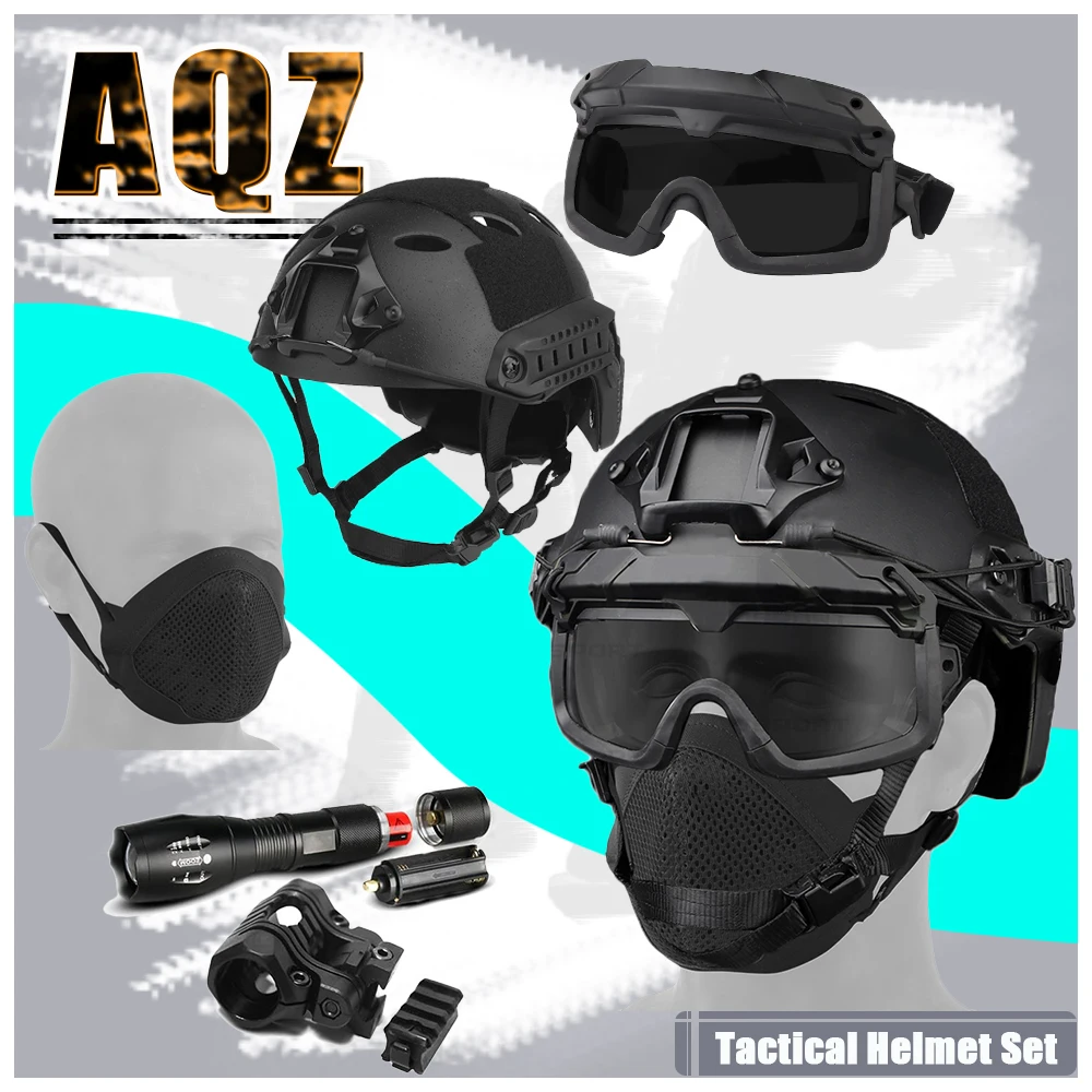 

Airsoft Helmet Set for Tactical Hunting and Shooting Clubs with Goggles and Helmet Flashlight