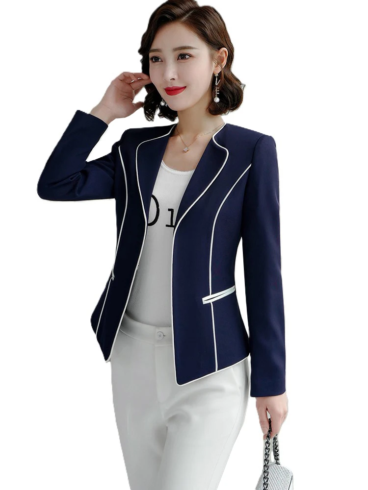 

Модный женский повседневный пиджак, женская синяя полосатая куртка с длинным рукавом на осень-зиму