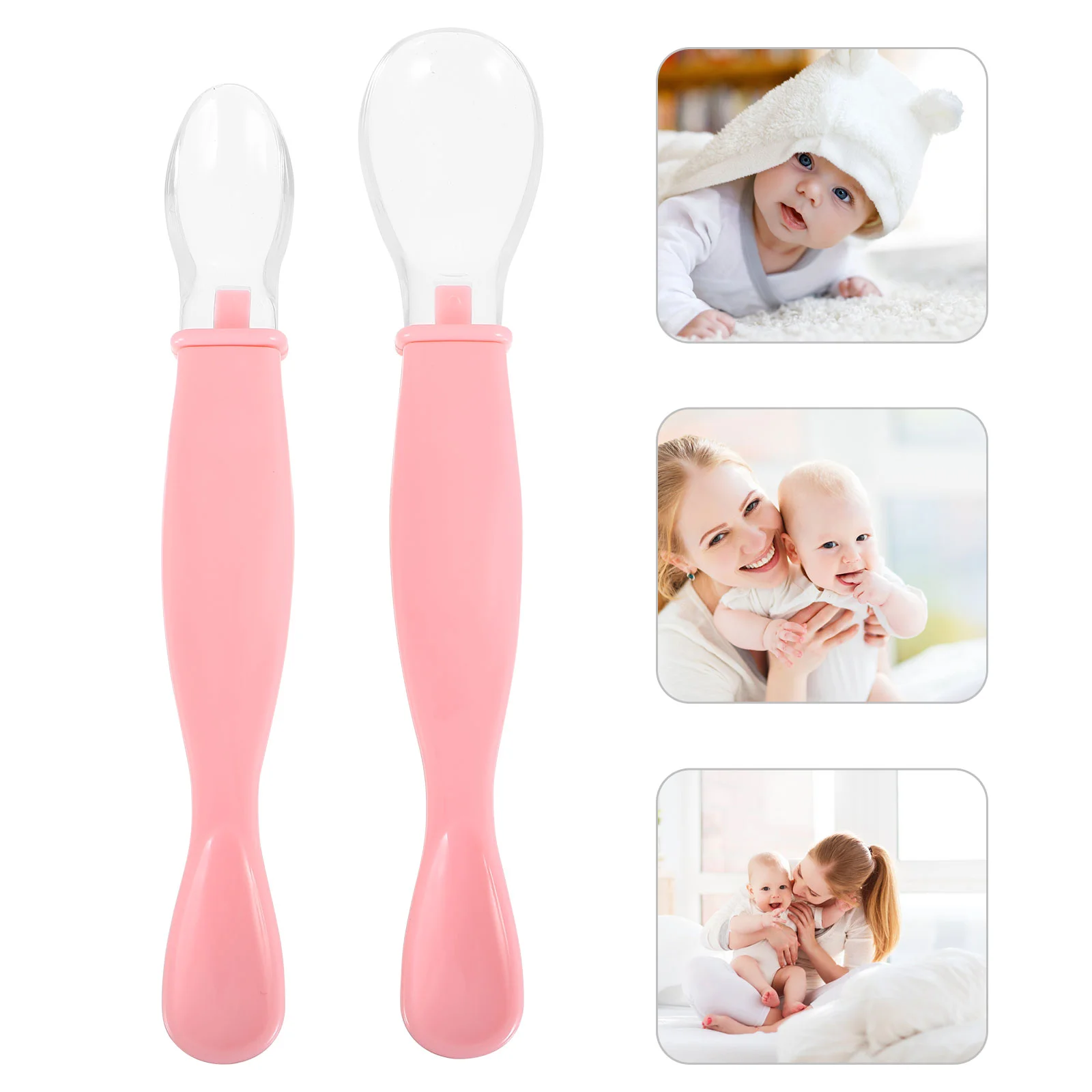 2 Pcs Spoon Baby Self Feeding Infant Weaning Soft-tip Spoons Kids Cutlery Portable