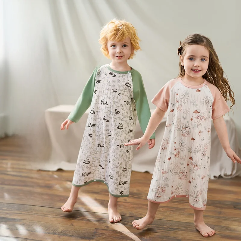 OUYUN Kids 100% Cotton Nightgown Summer Soft Long Sleeve Sleep Dress Girls Loungewear