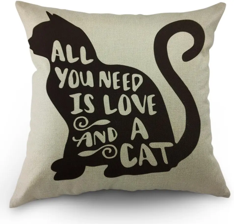 All You Need is Love and a Cat Lover Quote Pillow Covers Decorative Animal Black Cat Throw Pillow Cases