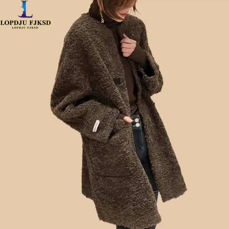 

Women's Open Stitch Windbreaker, Adjustable Waist Woolen Coats, Single Button, Casual Overcoat , Spring, Autumn, Winter, 2024