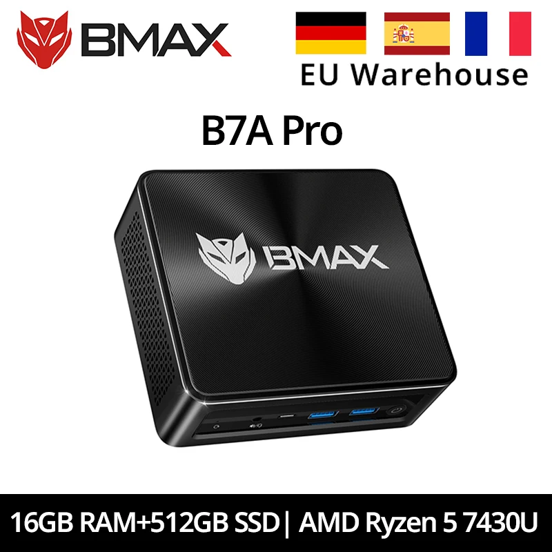 BMAX B7 A Pro Mini Pc AMD Ryzen 5 7430U processeur AMD Radeon graphique 16GB RAM 512GB SSD Windows 11 USB HDMI type-c mini pc