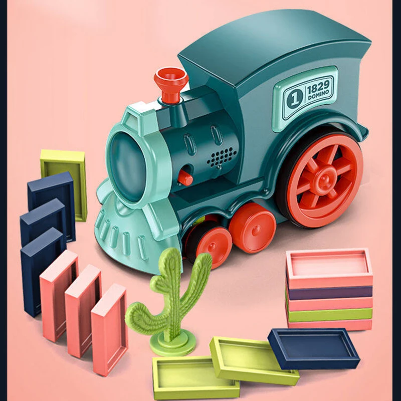 60pcs Domino Train Automatic Laying Electric Car Clips DIY Brick Blocks Kits Accessories Games Macaron Educational Toys Kids