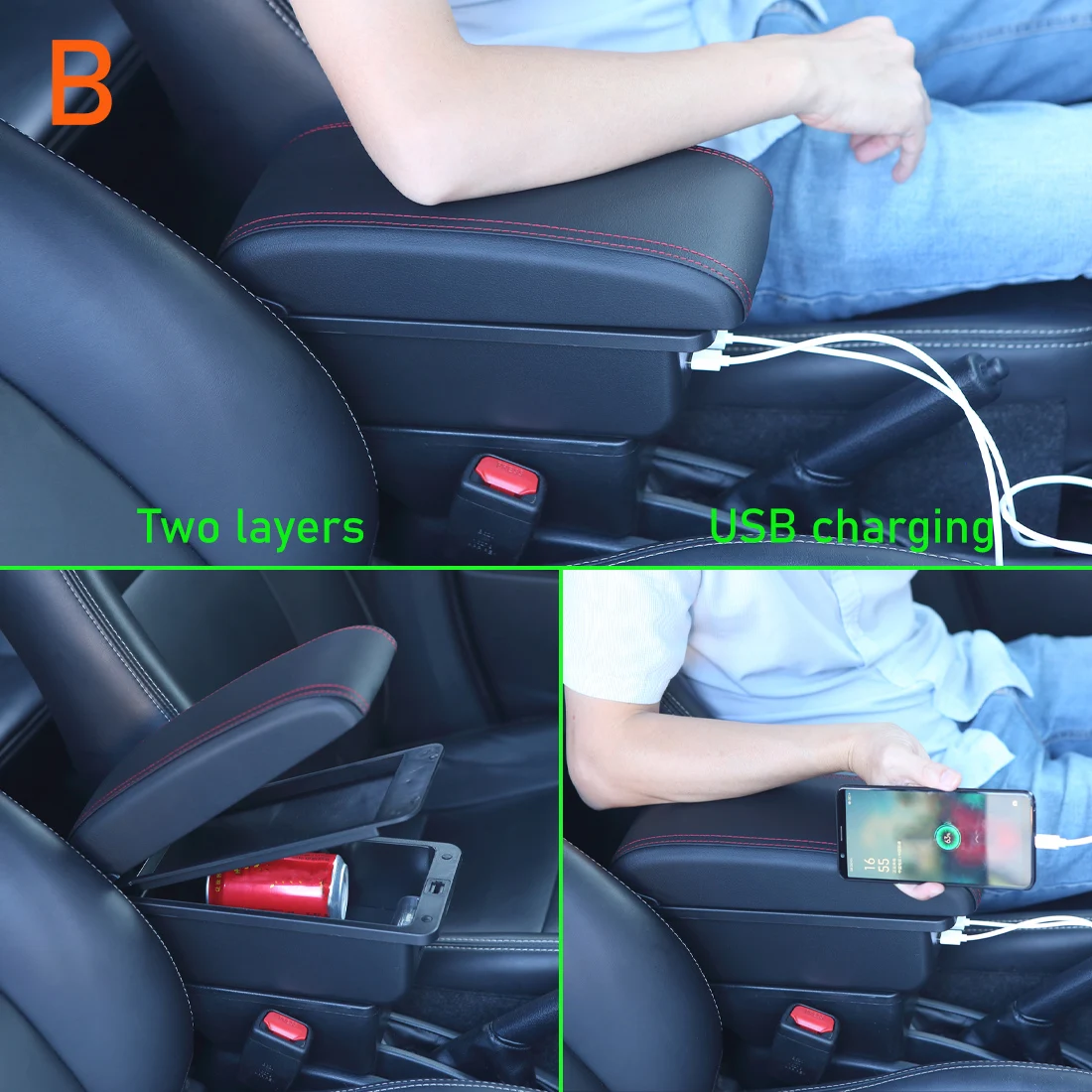 لهوندا BR-V مسند الذراع لهوندا BRV مسند ذراع للسيارات صندوق تخزين مركزي محتوى صندوق تخزين الذراع قطع غيار السيارات USB تهمة #4