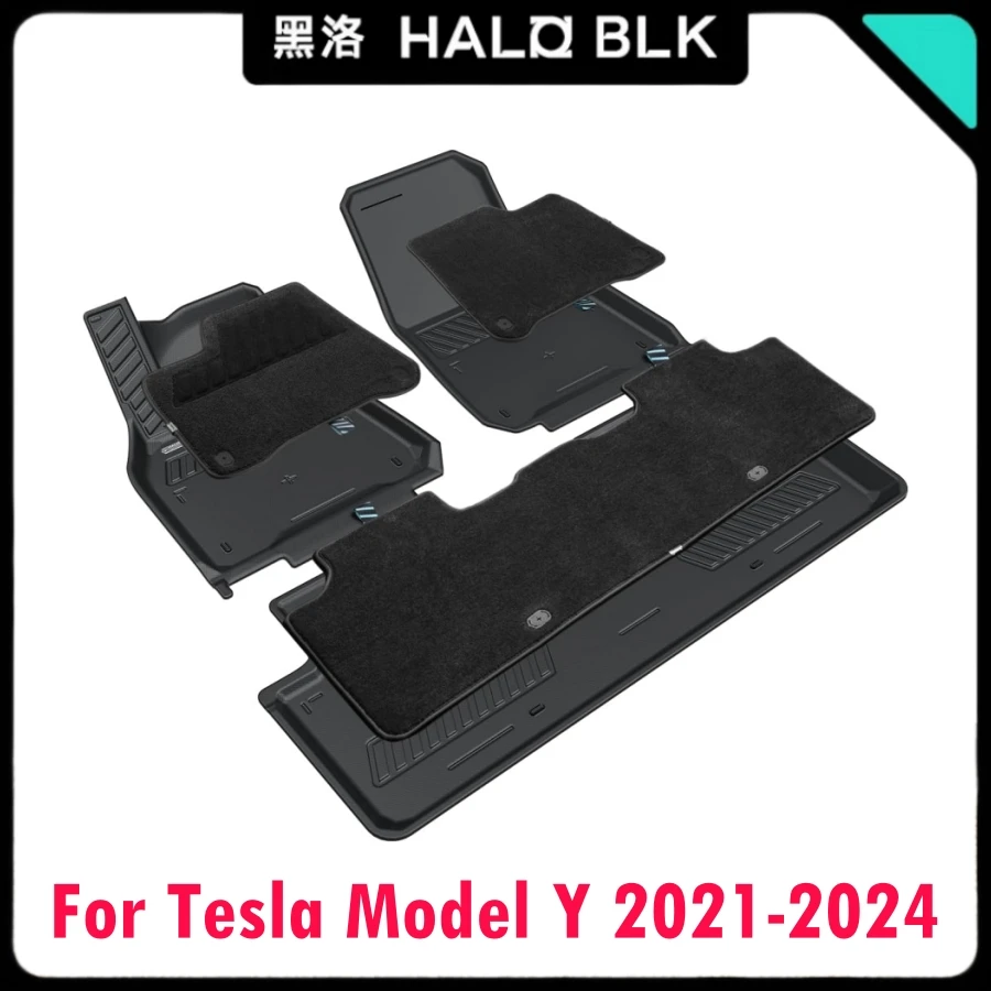 Haloblk auto fußmatten für tesla modell y 2024-2021 mit nylon teppich allwetter schutz modell y zwei