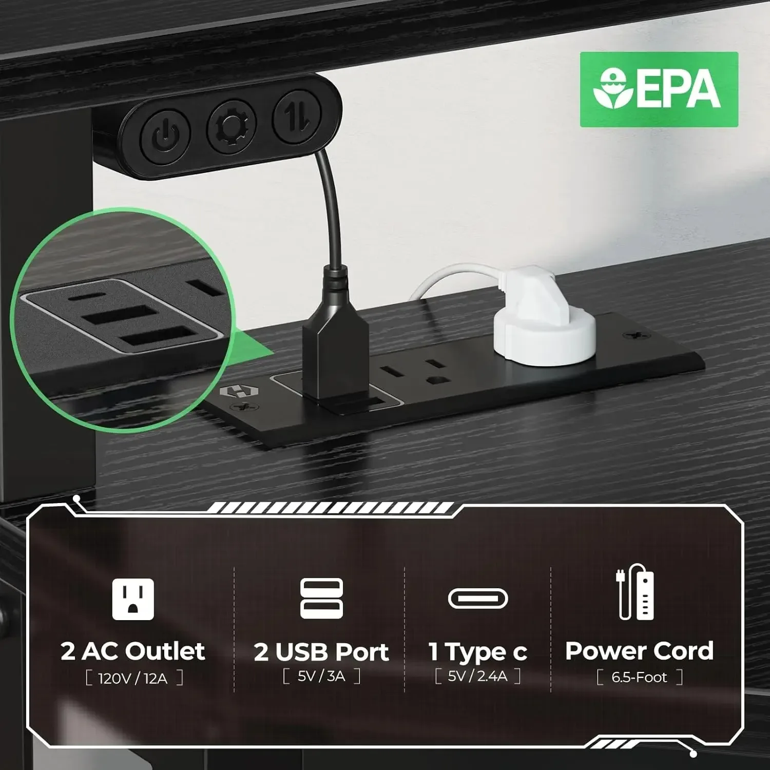 

Corner Desk,44.5" W x 34.5" H Small Computer Desk with Power Outlets, Gaming Desk with LED Lights,
