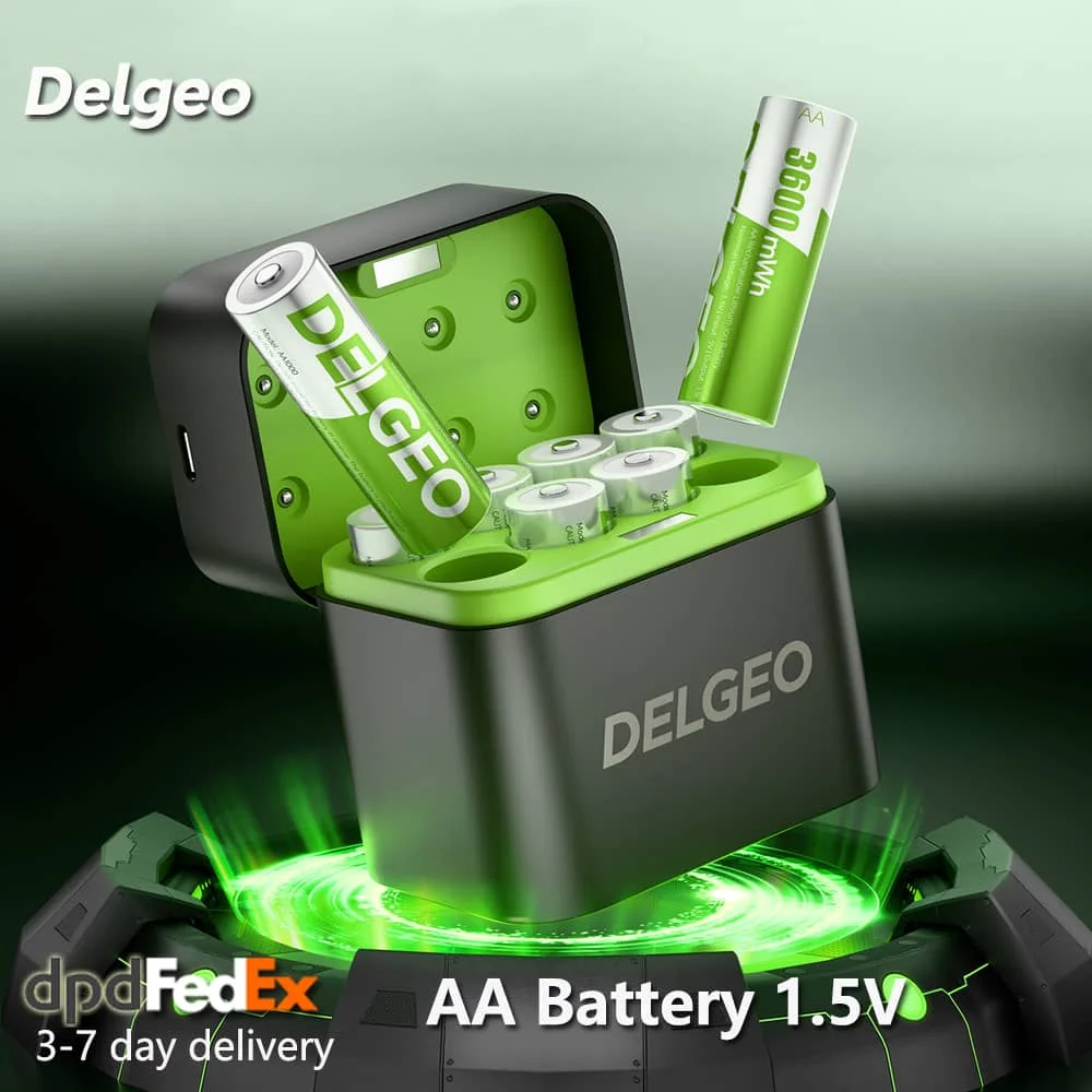 Wiederaufladbare Lithium Akkus AA 8-Pack mit Ladegerät, 3600mWh Hohe Kapazität, 1.5V AA Li-ion Batterie