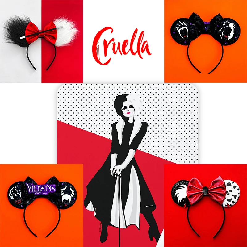 

Fine Disney Mickey Mouse Ears Headband Cruella de Vil Headbands for Girls Kids Women Bow Hair Accessories Party Cosplay Hairband