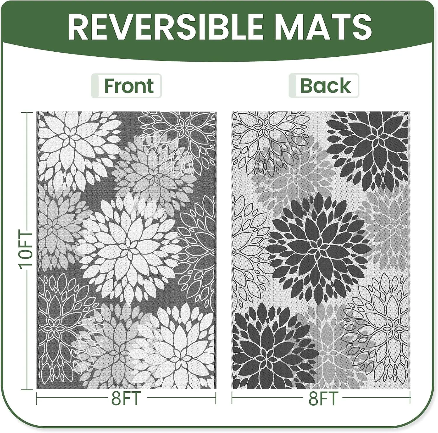 Outdoor Rug Waterproof Outdoor Plastic Straw Rug Reversible Patio Rug Mat Outdoor Decor Large Area Mats for RV, Picnic, Backyard