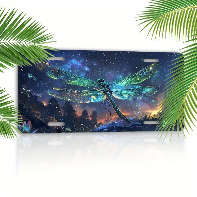 2D flat 1pc Mysterious Dragonfly Aluminum License Plate Cover UV Ink Printed, Scratch-Resistant & Weatherproof Car Front Plate