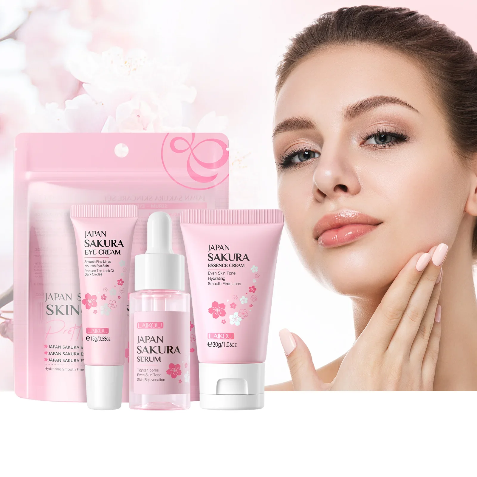 LAIKOU Sakura Set per la cura della pelle Crema per gli occhi all'essenza da 3 pezzi Crema per il viso