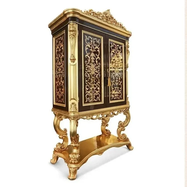 Massivholzschnitzerei Blumen Weinschrank Villa Luxus High-End dekorativer Schrank Wohnzimmer Wand Eingang Spind hoher Kabine