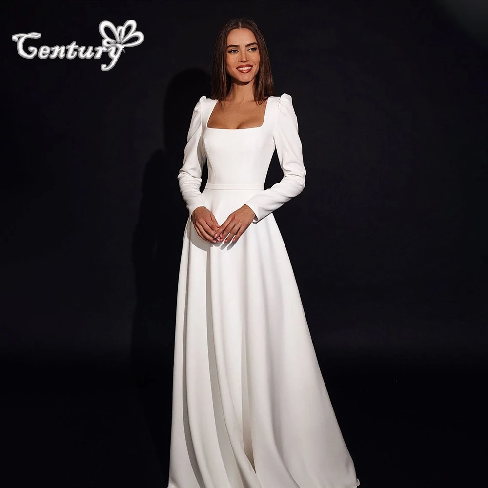 

Simple Elagant Wedding Dresses 2025 Soft Satin Square Neck Long Sleeve A Line Civil Bridal Gowns for Women Customized