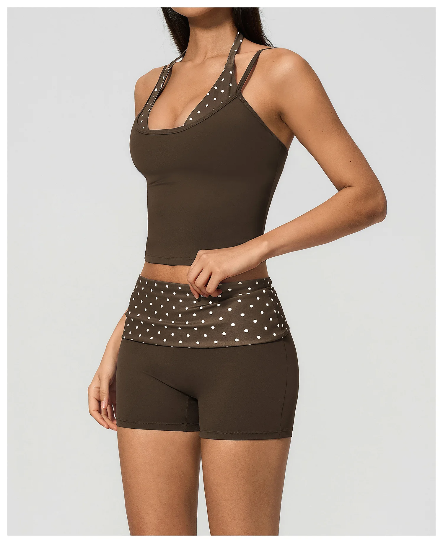 Polka Dot Yoga Tank Top Stoßfestes gestreiftes Fitness-BH Gym Workout Weste Atmungsaktives Sport-Top Neckholder Sportweste mit schönem Rücken – Detail 23