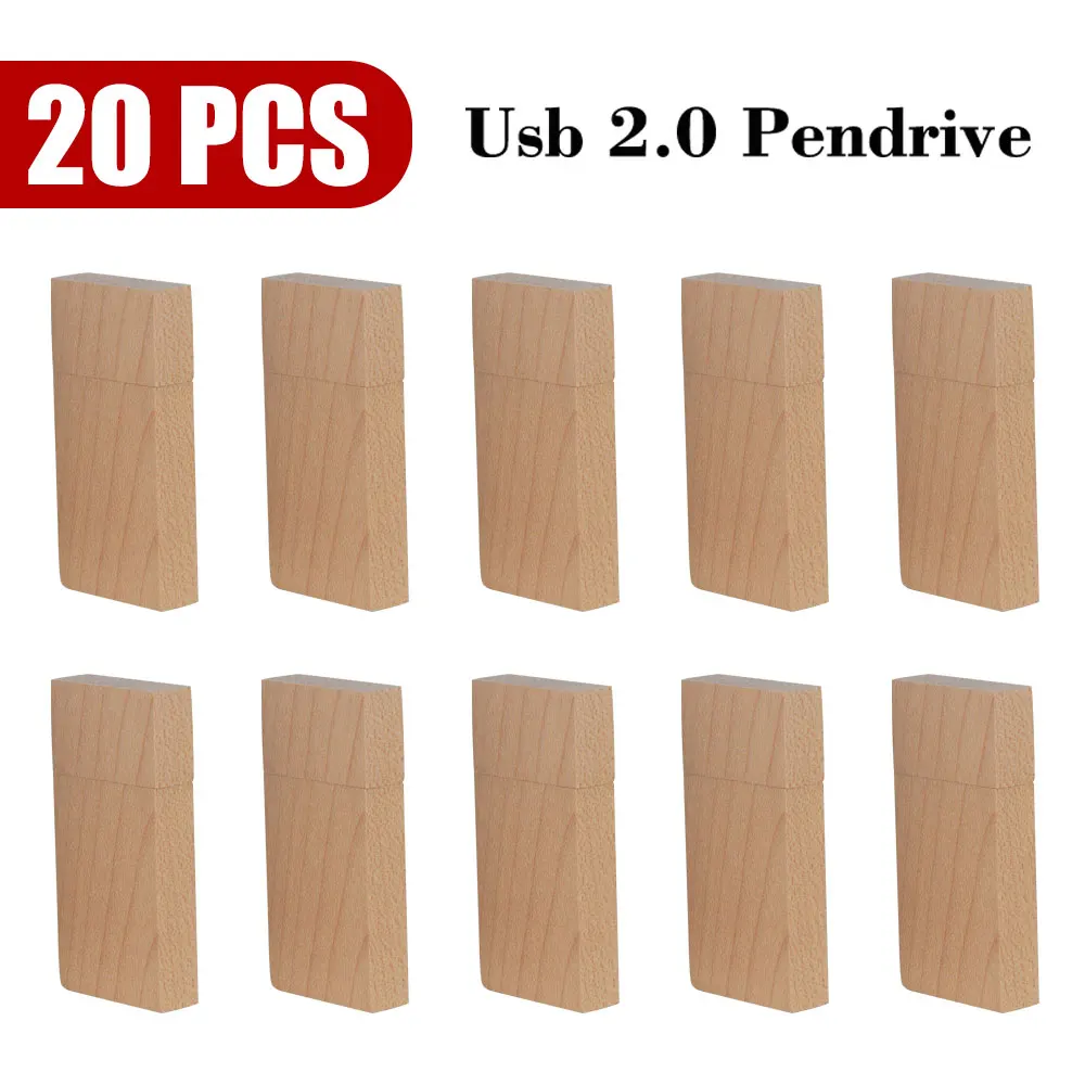 

20PCS Free Custom Logo USB 2.0 Flash Drive 64GB Wooden Block Pen Drives 32GB Wedding Gift Pendrive 16GB Photography Memory Stick