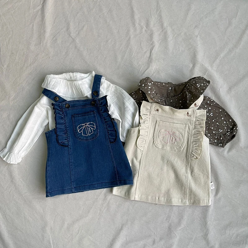 2025 New Autumn Korean Style Children Clothing 0-3Yrs Kids Cowboy Dress Sleeveless Embroidery Baby Girls Suspender Dress