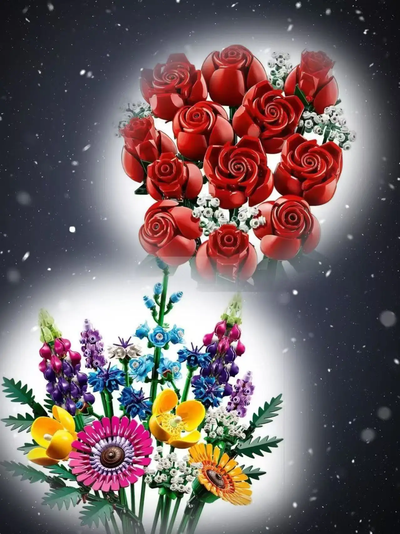 2025年新作 10313 10328 ローズブーケ組み立てキット、植物の家の装飾、女の子のロマンチックな誕生日プレゼントに最適