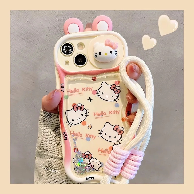 Funda de teléfono Apple 14 Iphone 15 Promax/16 nuevo Ins dibujos animados 3d oreja Hello Kitty 14 Pro Fun 13 mujeres 15 Anti caída 12 cordón de moda