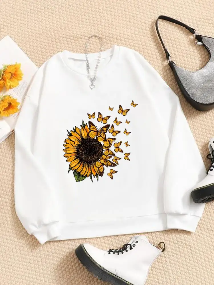 

Butterfly Floral Trend 90s Clothing Lady Long Sleeve Winter Fashion Casual Women Print Fleece Pullovers Graphic Sweatshirts