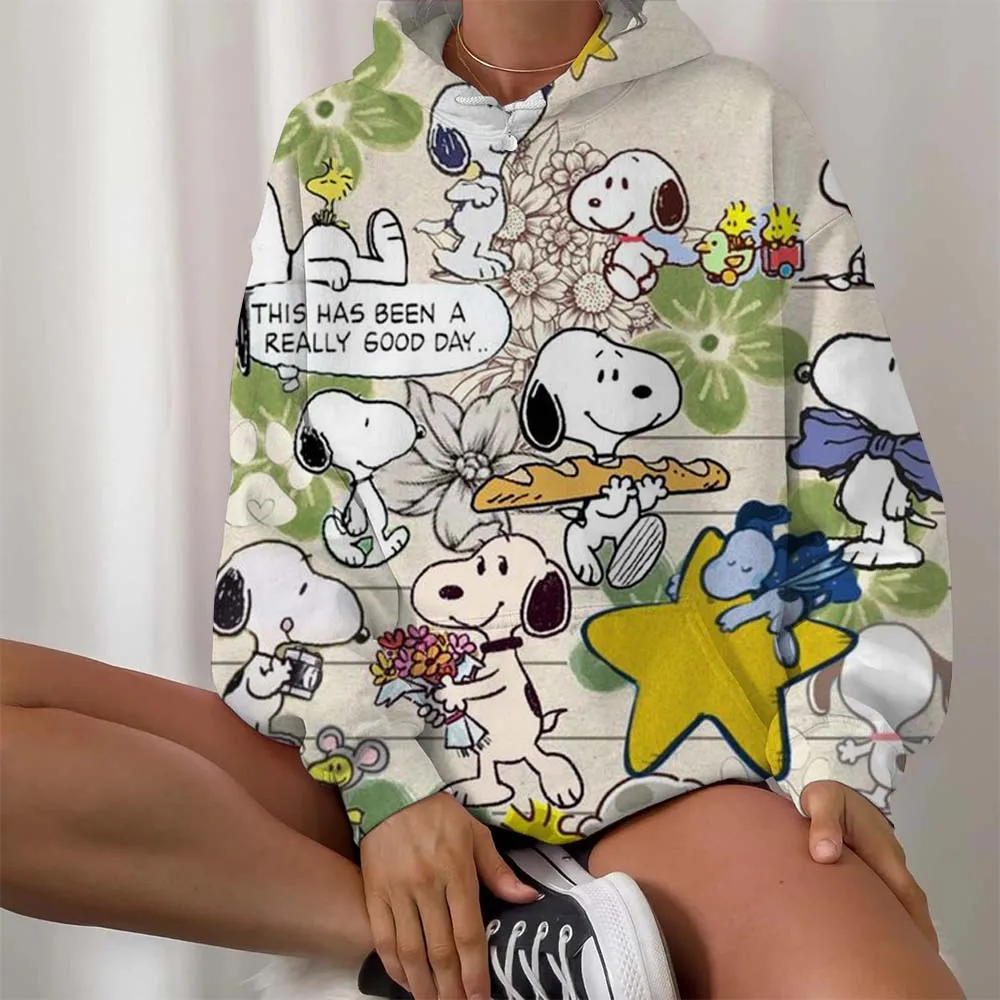 سنوبي كارتون أنيمي المرأة هوديي الربيع والخريف طبعة المرأة جولة الرقبة هوديي جديد عارضة زوجين ملابس رياضية أعلى