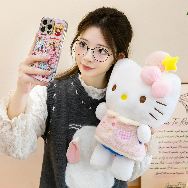 

Sanrio Hello Kitty Cute with Pink Bow & Star Hat Soft Stuffed Doll for Kids Birthday Gift Cute Kitty Cat Pillow Home Decoration