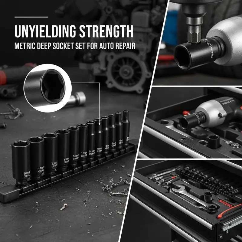

Free Shipping-14-Piece 6-Point 1/4" Drive Nut Driver Set For Car Maintenance Mechanical Repair Household Improvement, Deep Socke