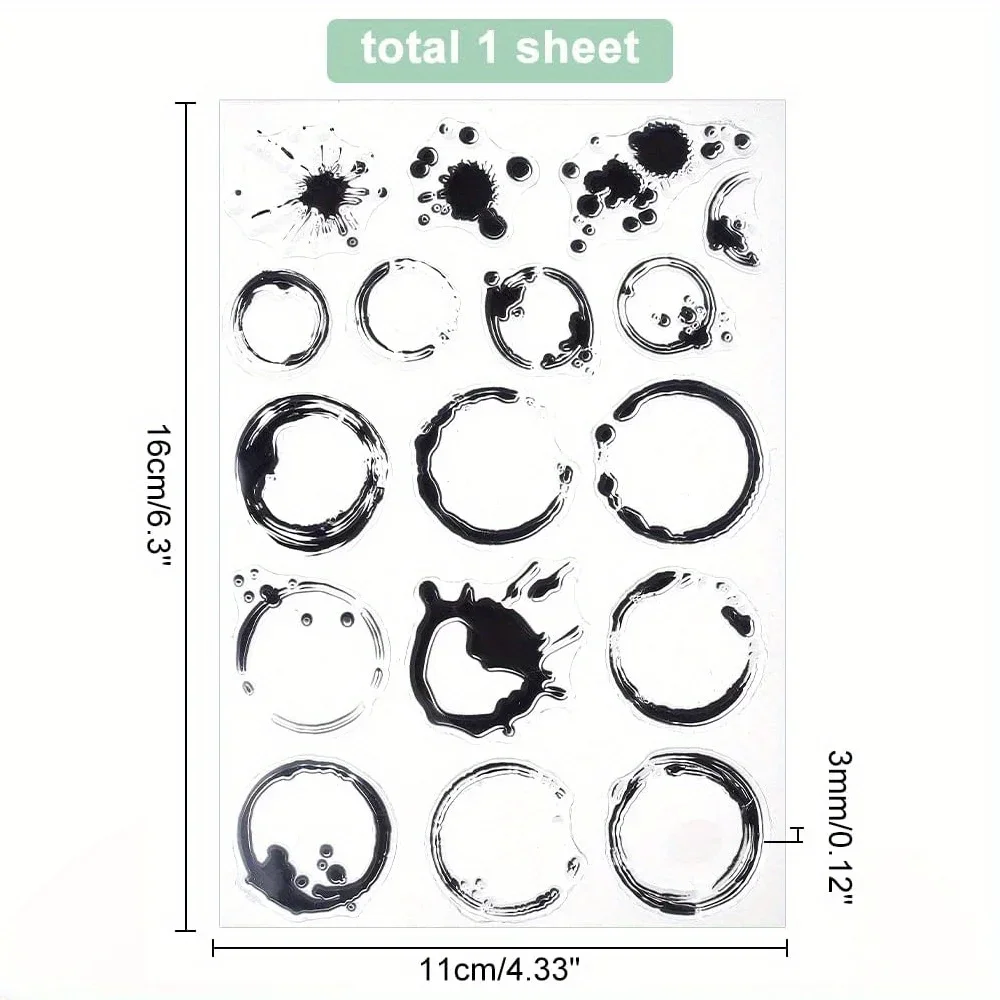 Tea Stains Clear Stamp Coffee Stains Background Spill and Splatter Rubber Stamp for Scrapbook Journal Card Making 4.3 x 6.3 Inch