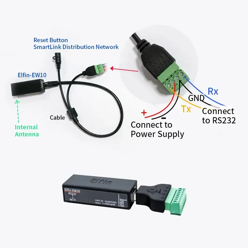 Kleinste Elfin-EW10 Wireless-Netzwerkgeräte Modbus TCP IP-Funktion RJ45 RS232 zu WIFI Serial Server