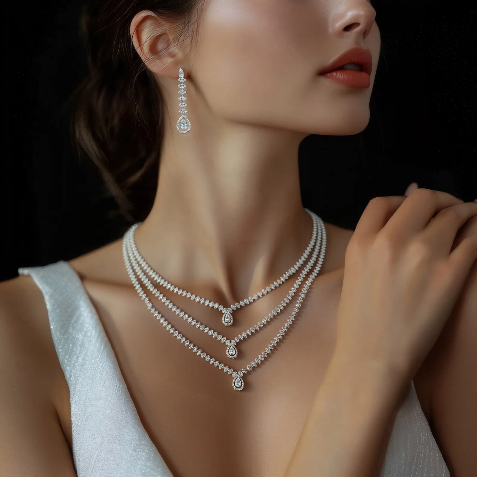 

HIBRIDE 4 Pcs Gorgeous Dazzling Multi Layers Necklace Earrings Bracelet Ring Jewellery Set Saudi Wedding Party Prom Gift S-760
