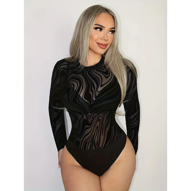 

Elegant Marble Pattern Velvet Long Sleeve Bodycon Dress