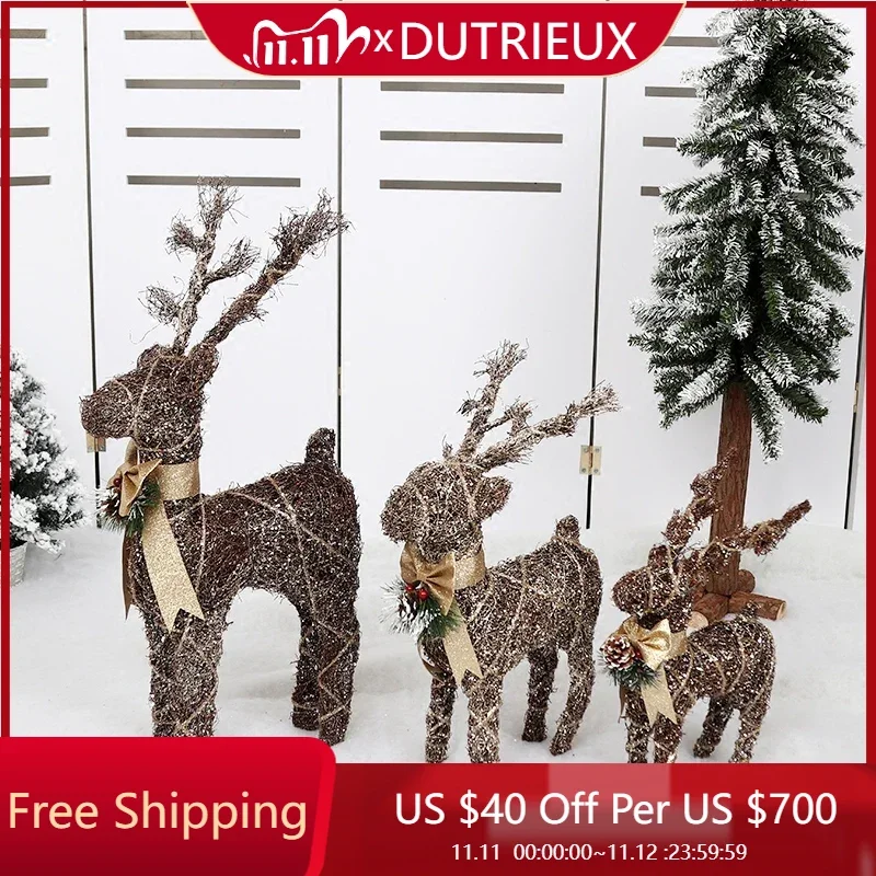 

Christmas Elk Shopping Mall Hotel Window Display Scene Decoration Luxury Kawaii Supplies Rattan Reindeer Crafts Grass Deer