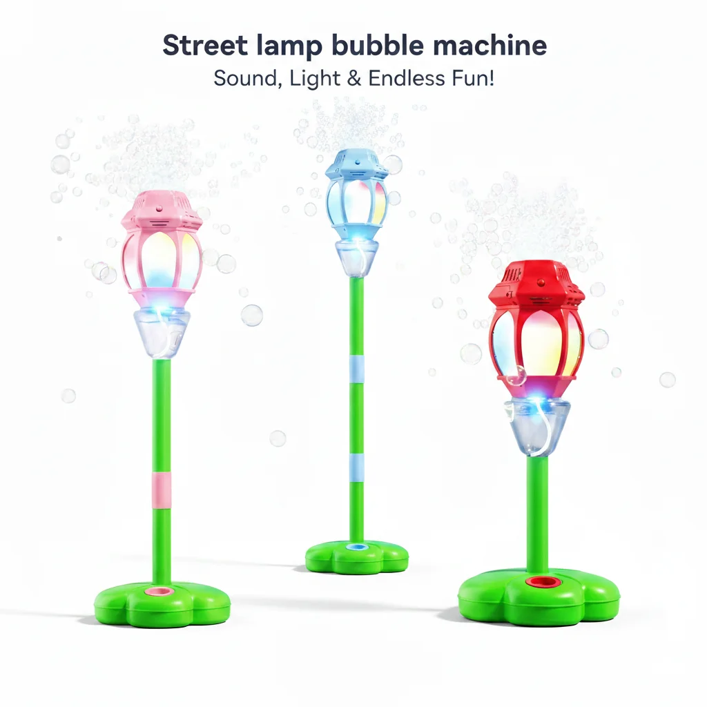 Street Light Bubble Machine, Rechargeable Musical LED, Pink/Blue/Red, Kids Outdoor Yard Toy.