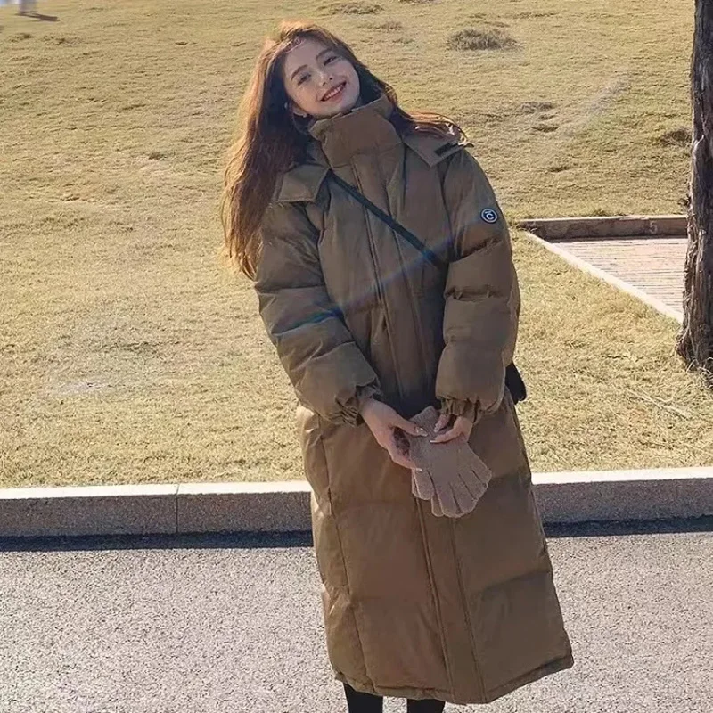 

Черная длинная парка, зимнее пальто, женская пуховая куртка с капюшоном, стеганая куртка, утепленная теплая корейская модная зимняя куртка, Новинка