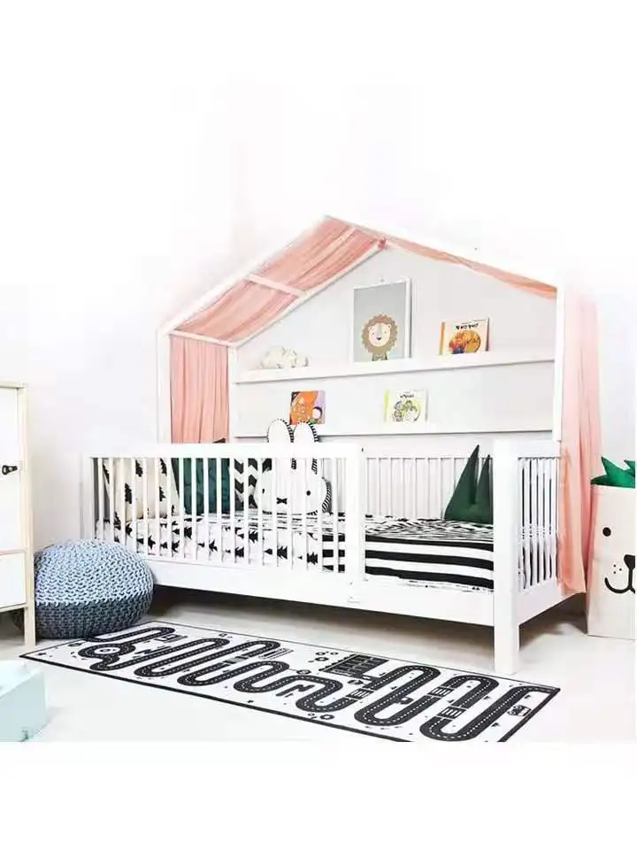 New 2024 Wooden House Bed DIY White Pine Wood Toddler Floor Bed With Drawer Closed