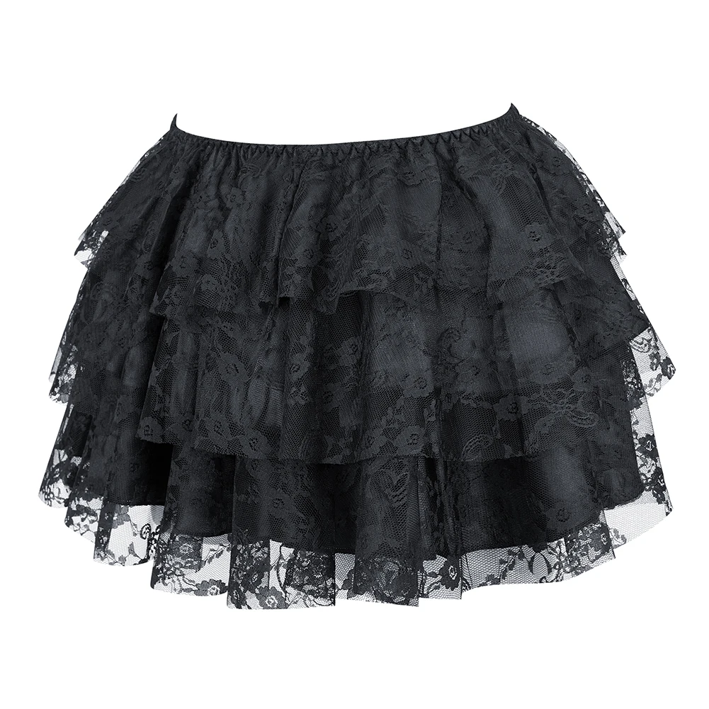 Women Sexy Floral Lace Mesh Tulle Mini Pleated Skirt Layered Ruffled Skirt Showgirl Party Fashion Dance Skirts Match Corsets