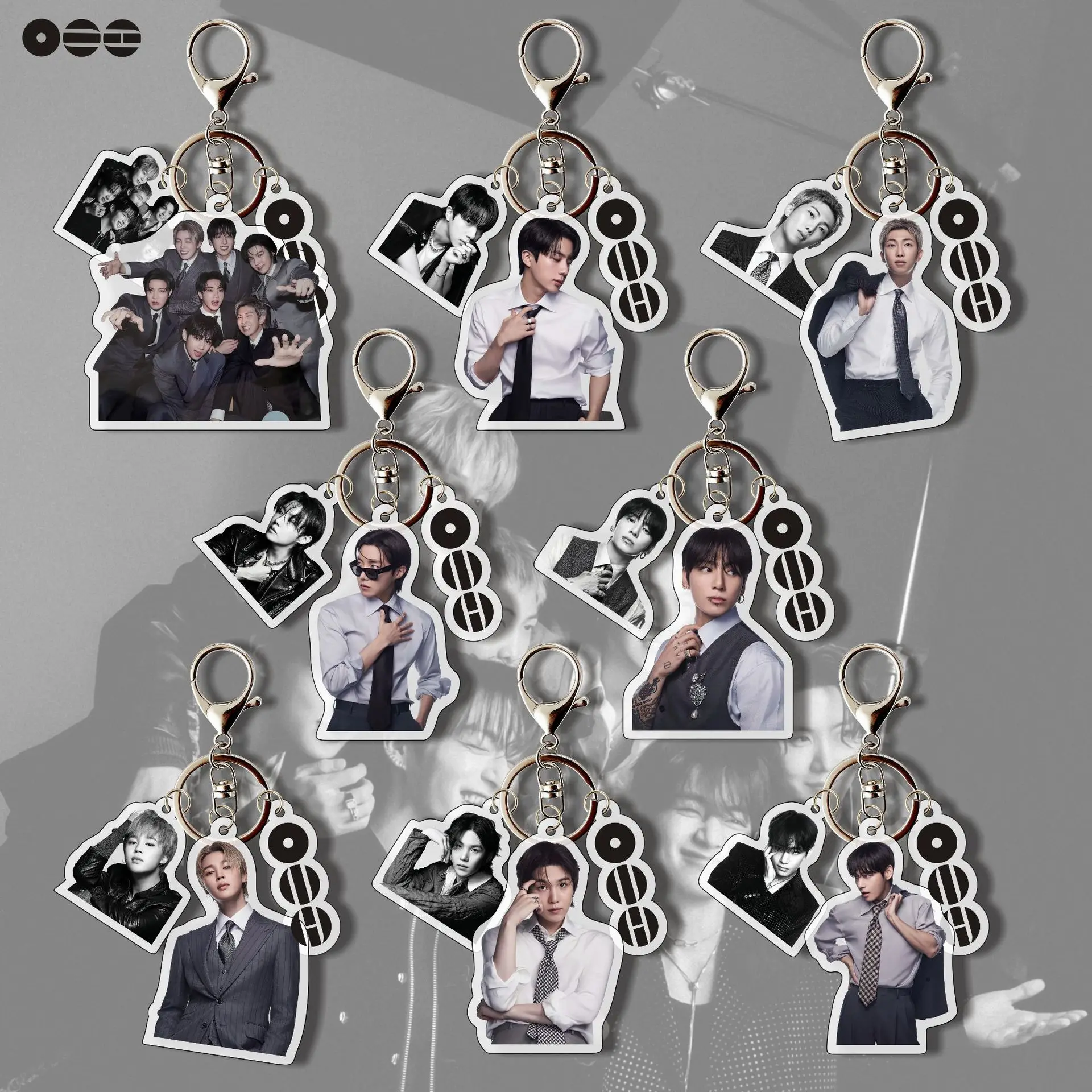 2026 BTS Clear Acrylic Keychain Set 8 Pieces K-pop Star Bag Charm Key Ring Backpack Hanging Ornament Fans Gift view 3