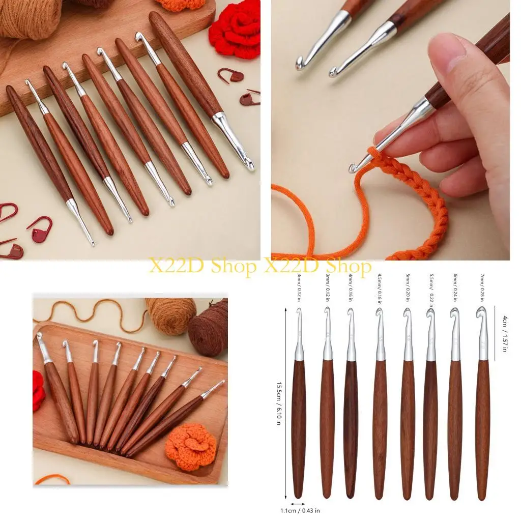 

X22D 8Pcs Ergonomic Handle Crochet Hook 3.0-7.0mm Aluminium Crochet Needle for Sweater Scarves Knitting and Yarn Craft