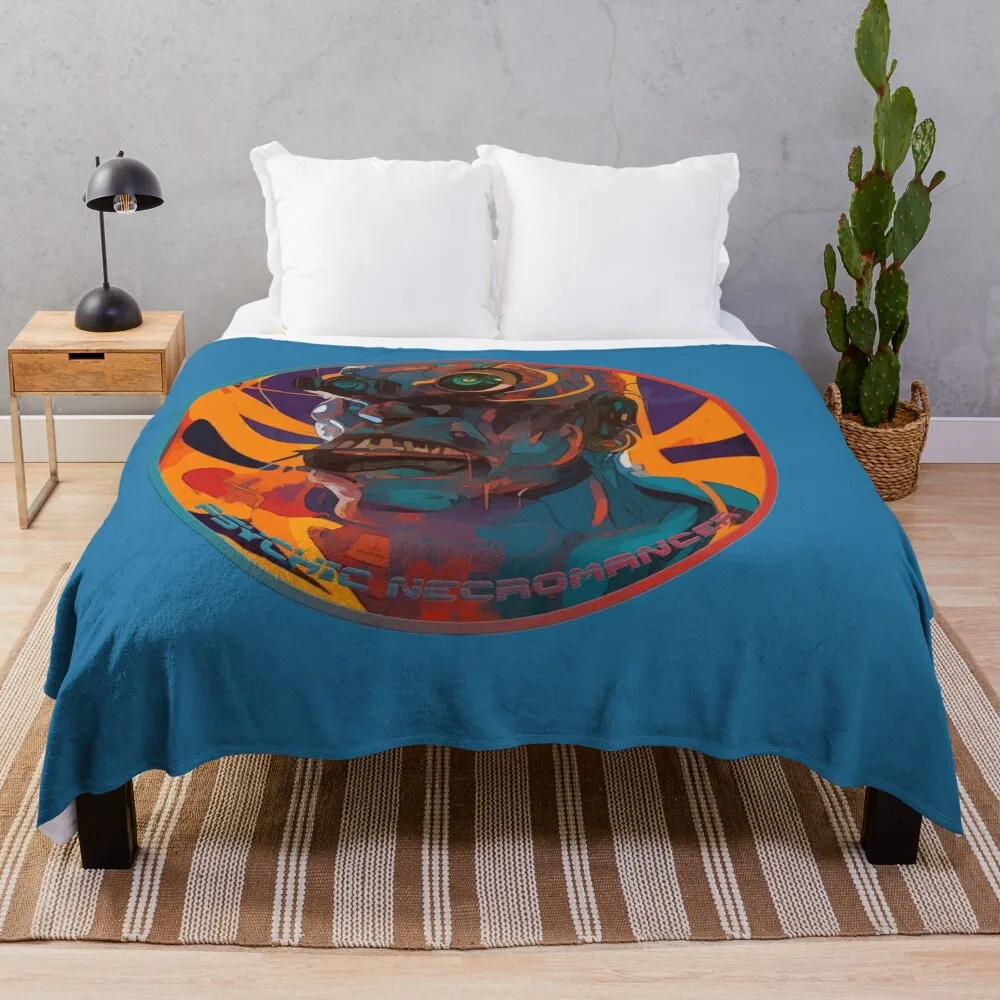 cyber psychic necromancer surreal abstract circular portrait print Throw Blanket Fashion Sofas Beach Blankets