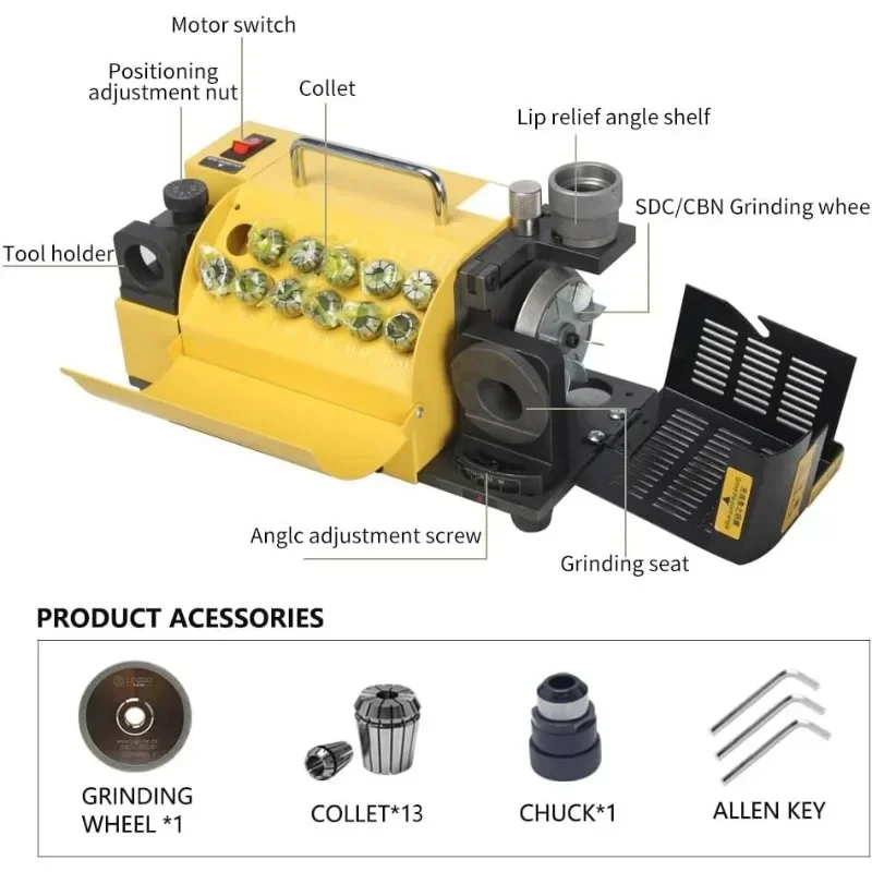 Drill Bits Sharpener, MR-13A Drill bit Grinding Machine 3-15mm, 95° to 135° Point Angle Adjustable Drill Bit Re-Sharpener,