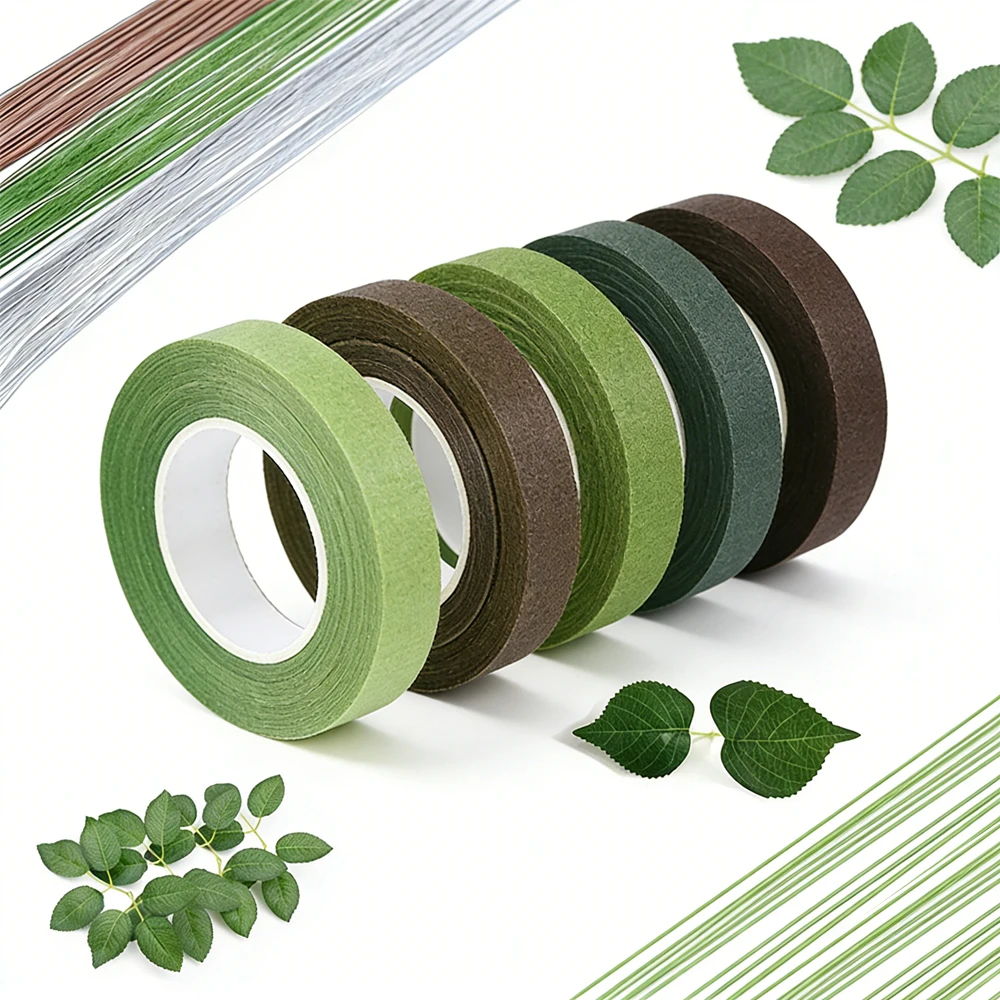 

61pcs Flower Stems Sticks Green Floral Stems Tape,Self-Adhesive Paper Wrapping Tape for Bouquets, DIY Flower Arrangements