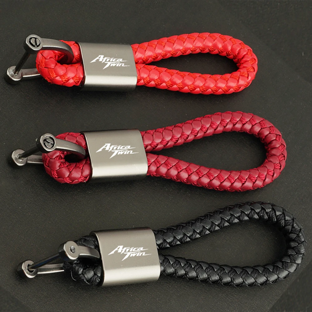 

For Honda Africa Twin CRF1000L 2016 2017 2018 2019 Accessories Custom Logo Motorcycle Hand Woven Leather Keychain Metal Keyring